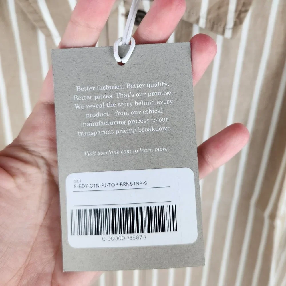 NWT Everlane Brown Stripe Button Up Collared PJ Pajama Shirt sz S - Picture 7 of 8